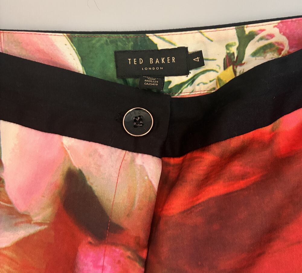 Ted Baker London Floral Print Ankle Pants 'Tiina' Size 4 (US 10-12) Black Trim